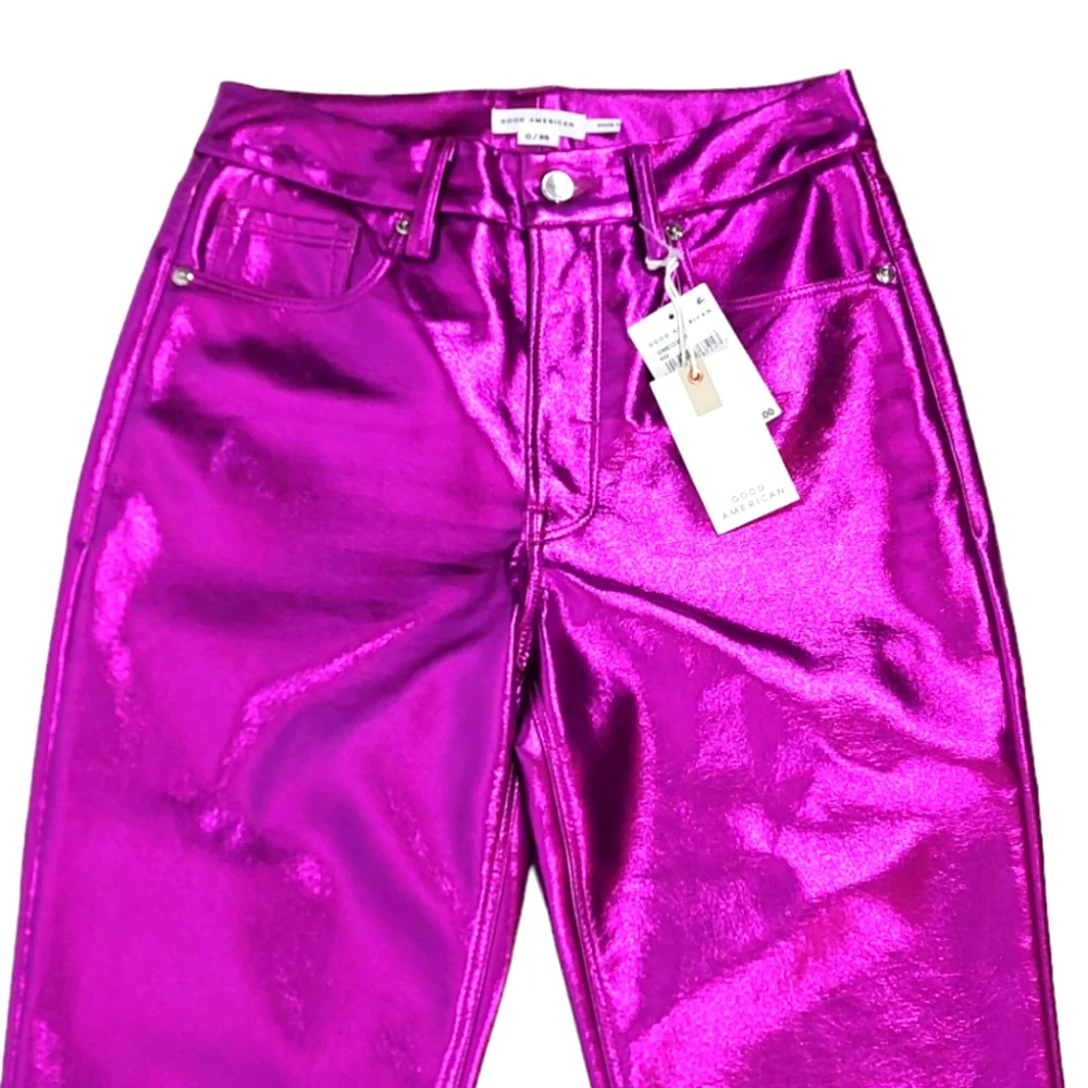 Good American Good Iconic Pop Thistle Metallic Faux Leather Pants